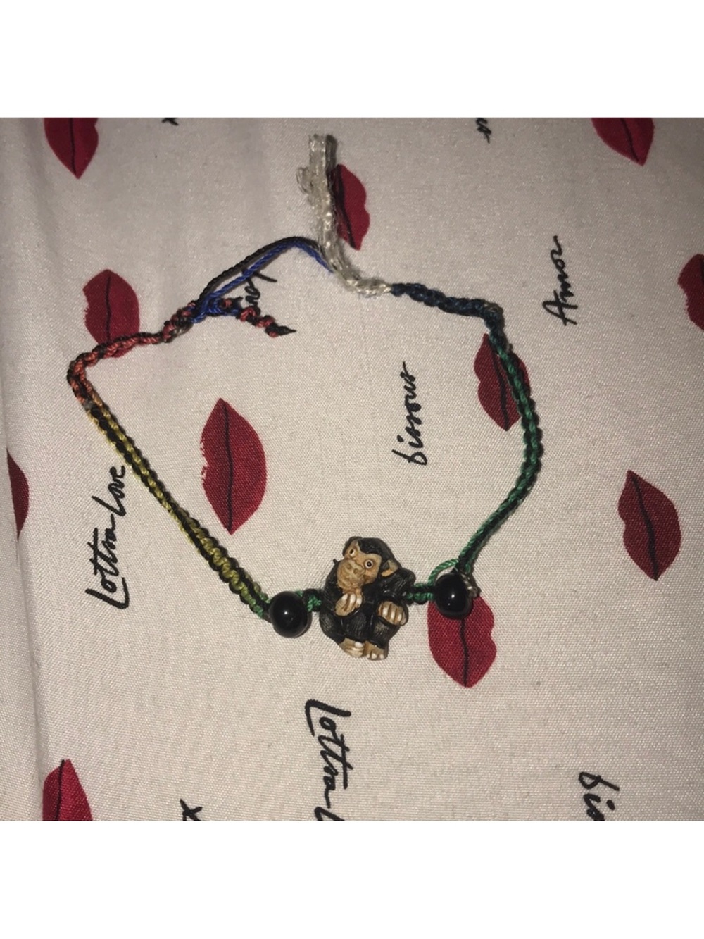 Handmade Green Multicolor Monkey Charm Friendship Bracelet damaged